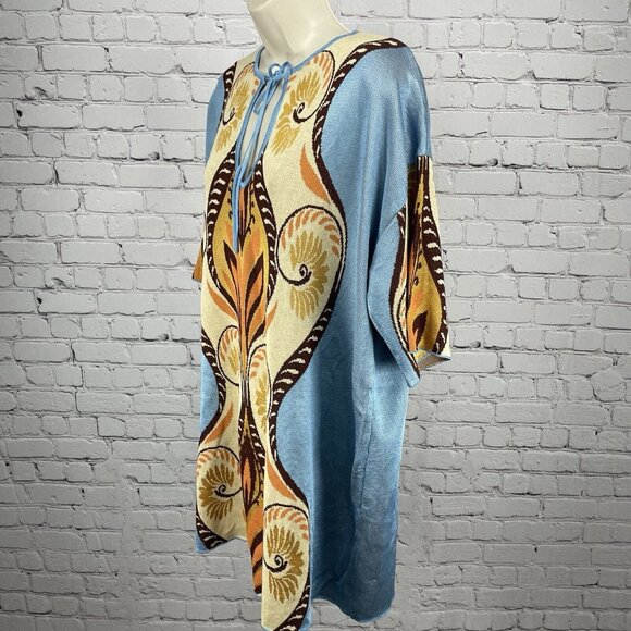 Zara Blue Multicolor Pullover Short Sleeve Soft Poncho Sweater Size Medium M - Picture 5 of 7